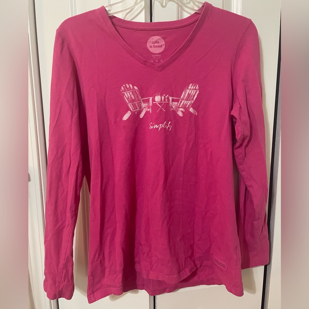 Pink Women’s Classic Fit Long Sleeve Life Is Good Shirt